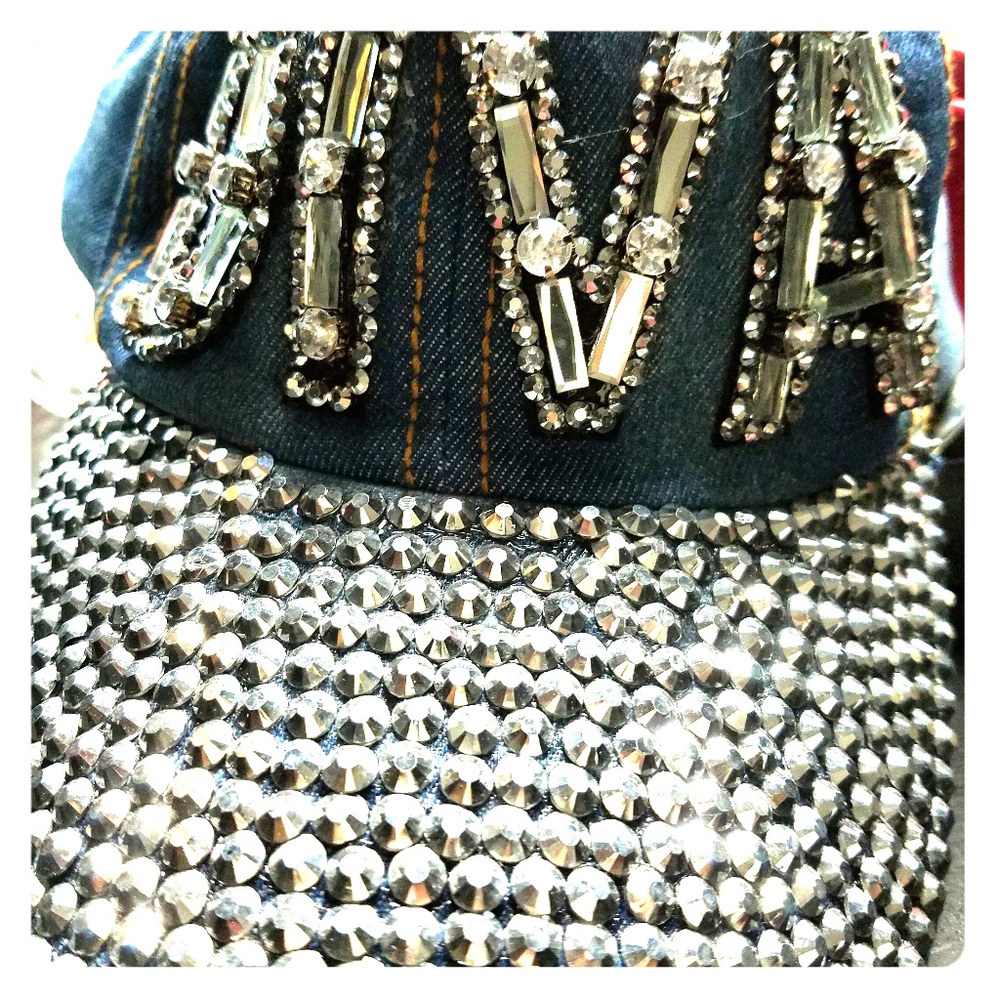 Bejeweled denim cap